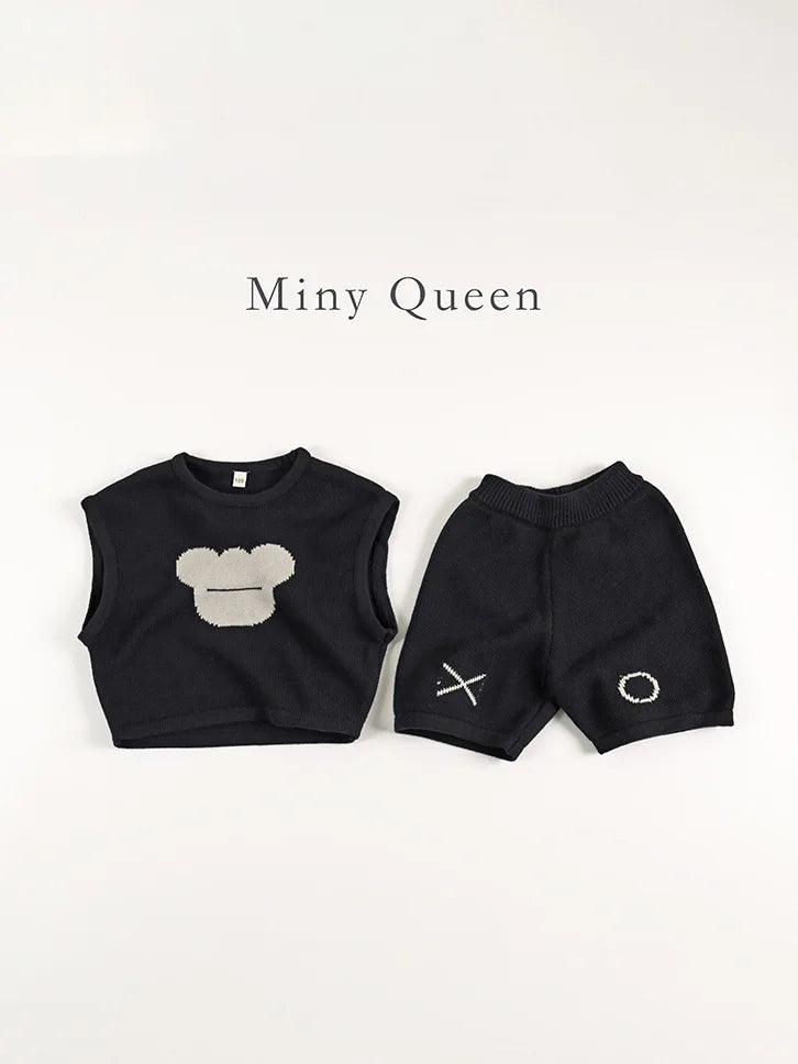 -キッズトップス/パンツ ベアくまニットベスト/ニットハーフパンツ - mamahalo shop - ノースリーブセットアップ -  べビー服 - 子供服 - 男の子 - 女の子