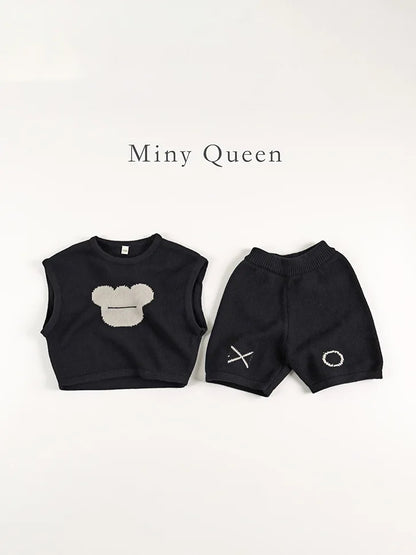 -キッズトップス/パンツ ベアくまニットベスト/ニットハーフパンツ - mamahalo shop - ノースリーブセットアップ -  べビー服 - 子供服 - 男の子 - 女の子