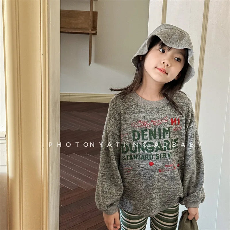 -キッズトップス 長袖Tシャツ レターロゴペンギンプリント 2カラー - mamahalo shop - 長袖Tシャツ -  べビー服 - 子供服 - 男の子 - 女の子