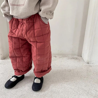 -キッズパンツ キルティング 厚手パンツ アウターパンツ レッド グリーン 2カラー ユニセックス 男の子 女の子 子供服 - mamahalo shop - ロングパンツ・スウェットパンツ -  べビー服 - 子供服 - 男の子 - 女の子