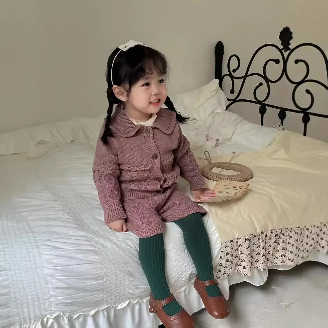 -ベビーセットアップ 2点セット ニット襟付きジャケット+ショートパンツ 2カラー - mamahalo shop - 長袖セットアップ -  べビー服 - 子供服 - 男の子 - 女の子