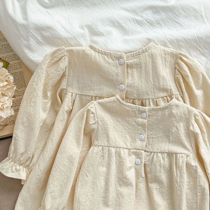 -ベビーロンパース/キッズワンピース レースフラワー長袖ボディスーツ/ワンピース リンクコーデ 姉妹 お揃いコーデ - mamahalo shop - 長袖ロンパース -  べビー服 - 子供服 - 男の子 - 女の子