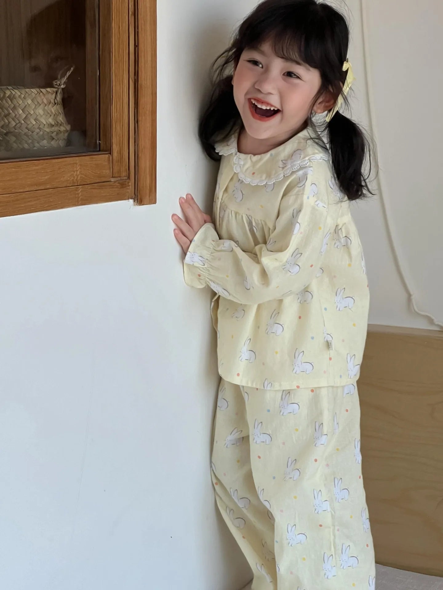 -キッズパジャマセット アップルりんご/うさぎバニープリント長袖ブラウス+ロングパンツ 3カラー - mamahalo shop - 長袖パジャマ -  べビー服 - 子供服 - 男の子 - 女の子