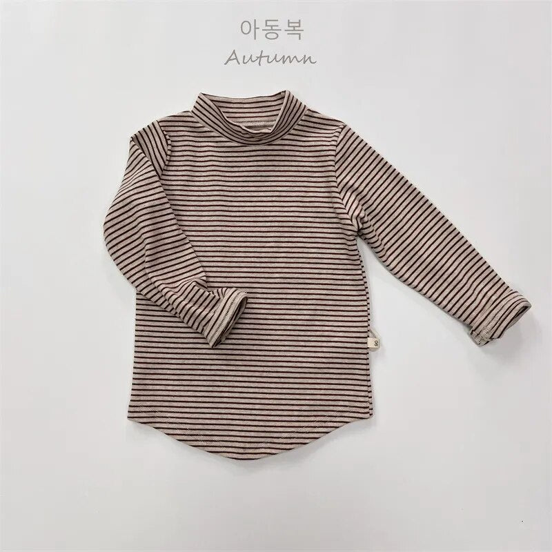 -キッズ ハイネックTシャツ ボーダー シンプルベーシック インナー 4カラー ユニセックス 男の子 女の子 子供服 - mamahalo shop - 長袖Tシャツ -  べビー服 - 子供服 - 男の子 - 女の子