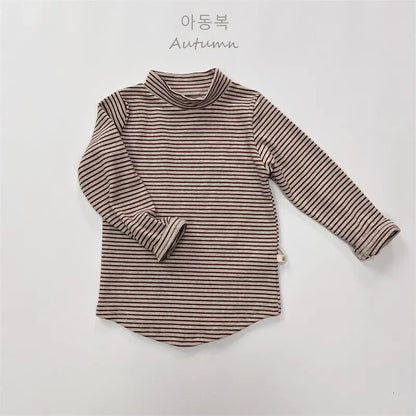 -キッズ ハイネックTシャツ ボーダー シンプルベーシック インナー 4カラー ユニセックス 男の子 女の子 子供服 - mamahalo shop - 長袖Tシャツ -  べビー服 - 子供服 - 男の子 - 女の子