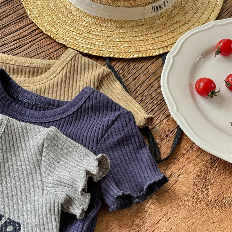 -キッズトップス 半袖リブTシャツ レターロゴプリント 3カラー - mamahalo shop - 半袖Tシャツ -  べビー服 - 子供服 - 男の子 - 女の子