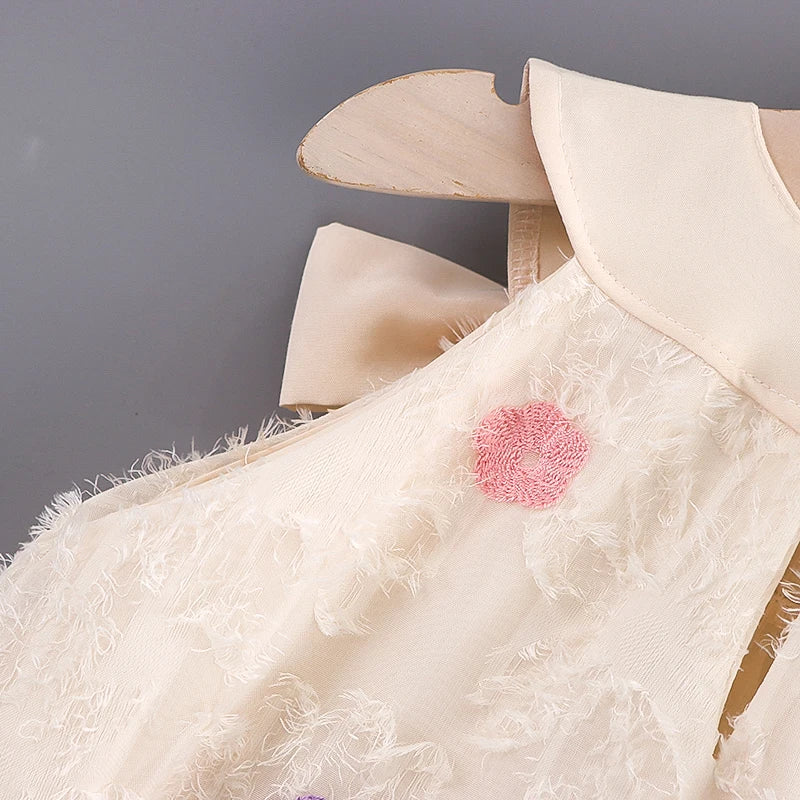 -ベビーワンピース レースフラワーノースリーブサマードレス ベージュ【mh0005915】 - mamahalo shop - ノースリーブワンピース -  べビー服 - 子供服 - 男の子 - 女の子