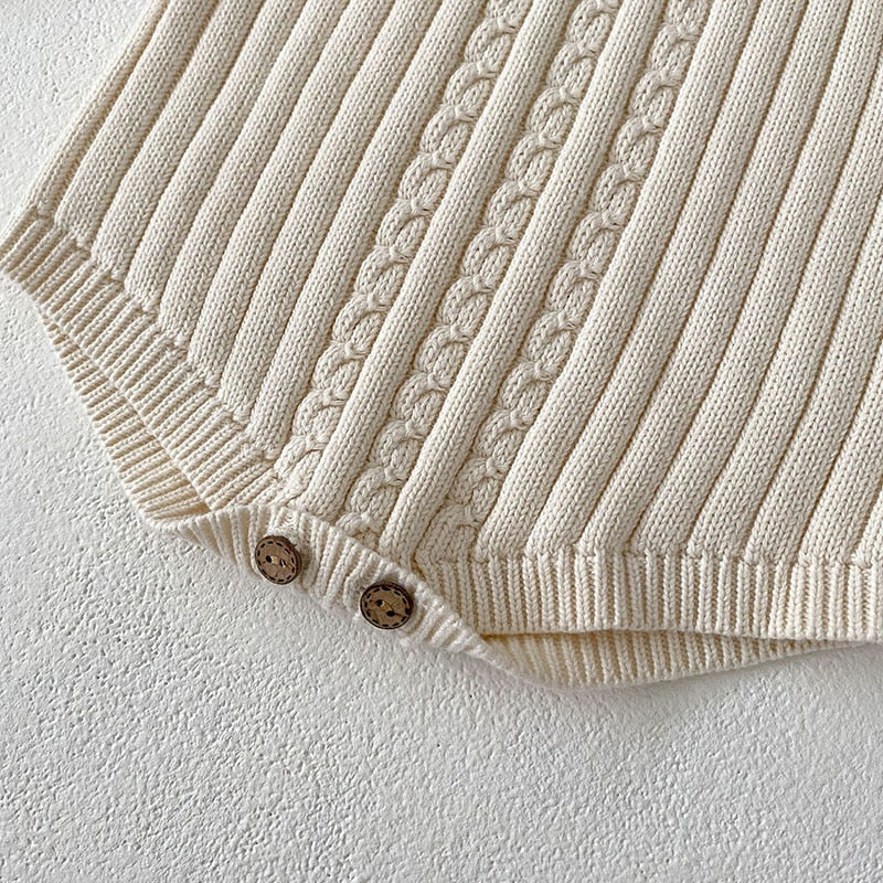 -ベビー服 長袖 ロンパース ニット ケーブル編み アランニット ホワイト 白 女の子 - mamahalo shop - 長袖ロンパース -  べビー服 - 子供服 - 男の子 - 女の子