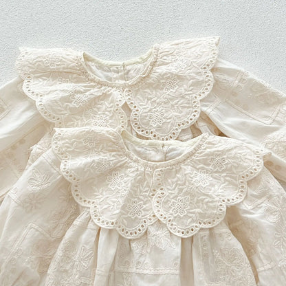 -ベビーロンパース/キッズワンピース レース刺繍襟長袖ボディスーツ/ワンピース リンクコーデ 姉妹 お揃いコーデ - mamahalo shop - 長袖ロンパース -  べビー服 - 子供服 - 男の子 - 女の子