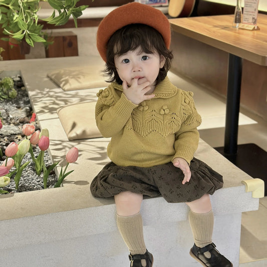 -ベビーキッズ ニットポロ襟刺繍セータートップス 2カラー - mamahalo shop - ニット・セーター -  べビー服 - 子供服 - 男の子 - 女の子