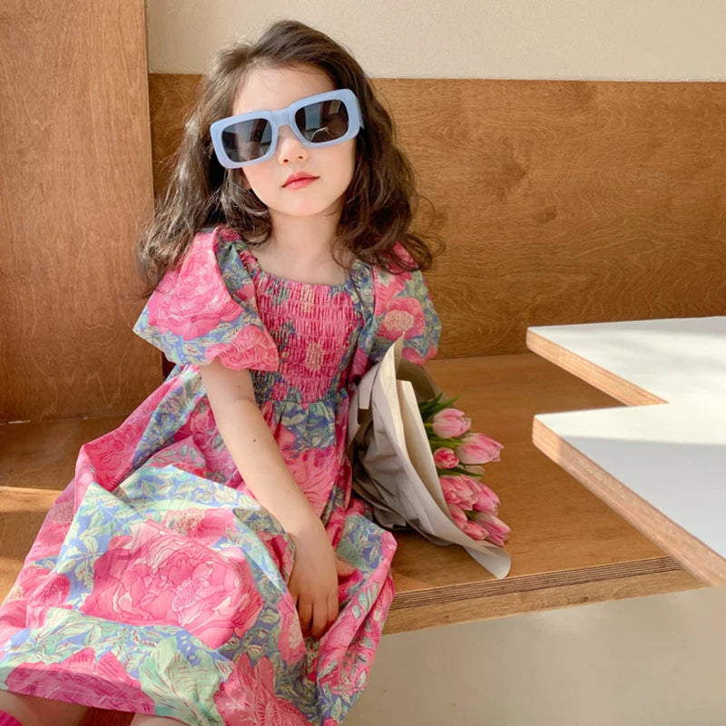 -☺︎ キッズワンピース 半袖リゾートサマードレス フラワー花柄プリント - mamahalo shop - 半袖ワンピース -  べビー服 - 子供服 - 男の子 - 女の子