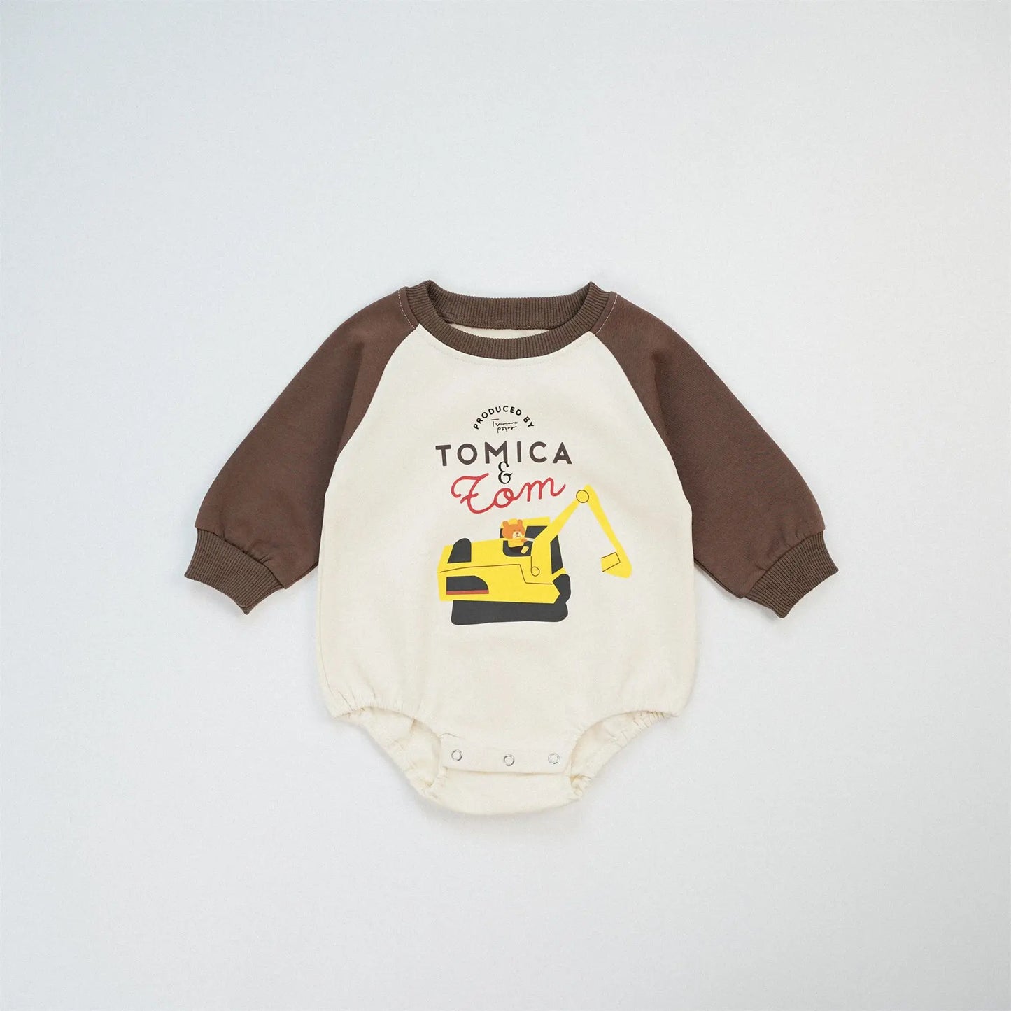 -ベビーロンパース 乗り物車プリントラグランパッチワーク長袖ボディスーツ 3カラー【mh0006963】 - mamahalo shop - 長袖ロンパース -  べビー服 - 子供服 - 男の子 - 女の子