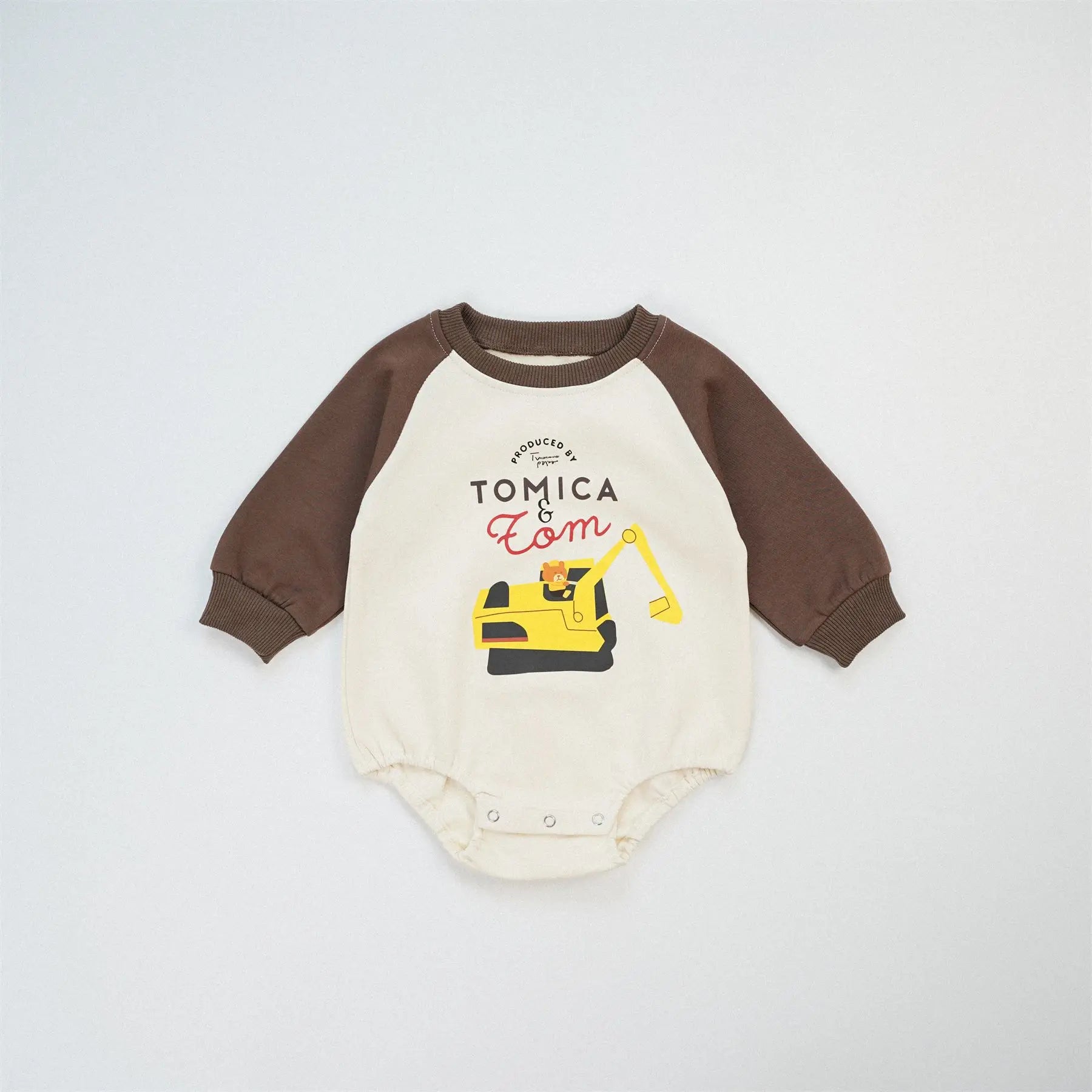 -ベビーロンパース 乗り物車プリントラグランパッチワーク長袖ボディスーツ 3カラー【mh0006963】 - mamahalo shop - 長袖ロンパース -  べビー服 - 子供服 - 男の子 - 女の子