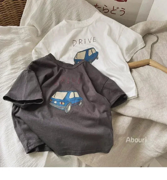 -キッズトップス 半袖Tシャツ クラッシックカー レトロカー 車プリント 2カラー【mh0005841】 - mamahalo shop - 半袖Tシャツ -  べビー服 - 子供服 - 男の子 - 女の子