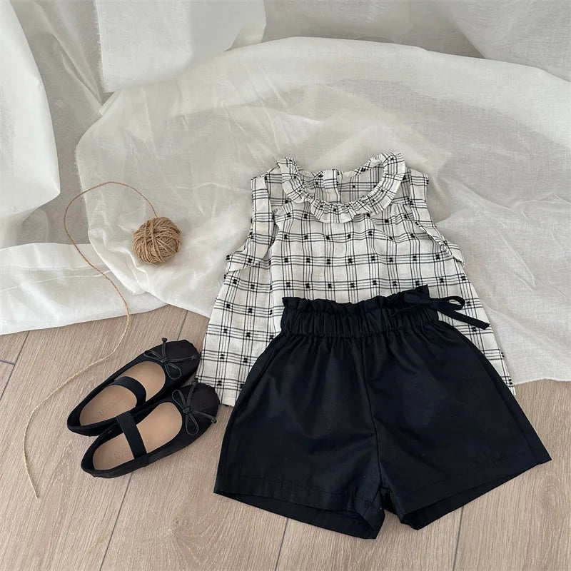 -キッズトップス フリル襟 ノースリーブブラウス チェック - mamahalo shop - タンクトップ・キャミソール・ノースリーブトップス -  べビー服 - 子供服 - 男の子 - 女の子