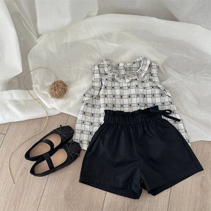 -キッズトップス フリル襟 ノースリーブブラウス チェック - mamahalo shop - タンクトップ・キャミソール・ノースリーブトップス -  べビー服 - 子供服 - 男の子 - 女の子