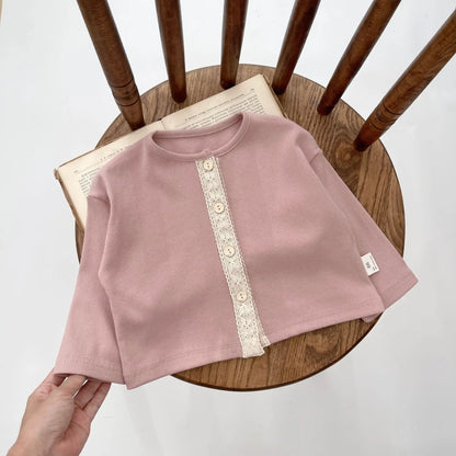 -ベビーカーディガン ニットジャケット フロントレース ピンク【mh0006351】 - mamahalo shop - カーディガン・パーカー -  べビー服 - 子供服 - 男の子 - 女の子