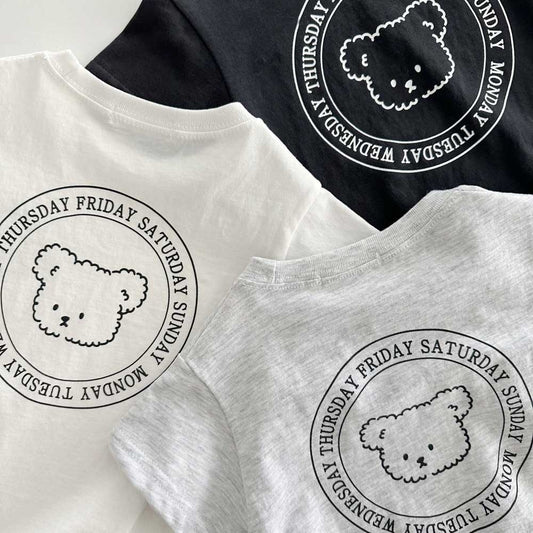 -ベビー くま ベア ワンポイント プリント 半袖 Tシャツ ロンパース ホワイト ブラック グレー ユニセックス【mh0002000】 - mamahalo shop - 半袖ロンパース -  べビー服 - 子供服 - 男の子 - 女の子