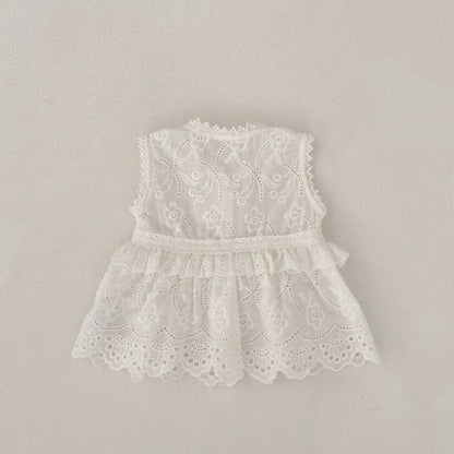 -ベビーカーディガン レース ノースリーブペプラムトップス ホワイト【mh0006089】 - mamahalo shop - カーディガン・パーカー -  べビー服 - 子供服 - 男の子 - 女の子