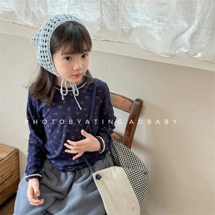 キッズトップス フラワー小花柄プリントレース長袖Tシャツ - mamahalo shop - 長袖Tシャツ -  べビー服 - 子供服 - 男の子 - 女の子