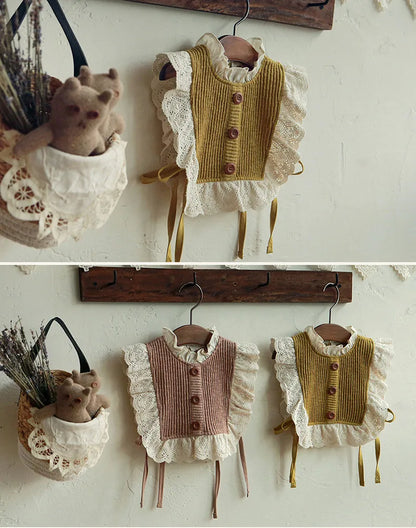 -キッズビブベスト フリル レース ニットベスト 2カラー ガールズ 女の子 子供服 - mamahalo shop - ベスト -  べビー服 - 子供服 - 男の子 - 女の子