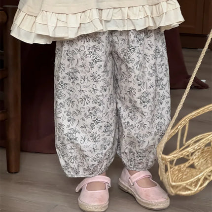 キッズパンツ フラワープリントルーズロングバルーンパンツ - mamahalo shop - ロングパンツ・スウェットパンツ -  べビー服 - 子供服 - 男の子 - 女の子