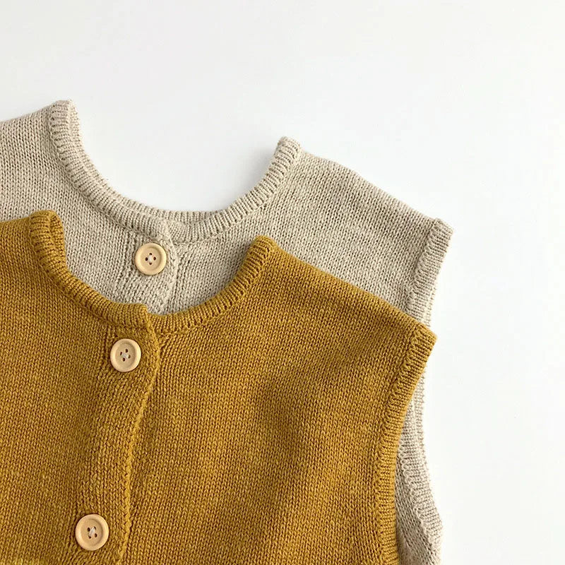 -キッズベスト ニットベスト 前あき シンプルベーシック ベージュ イエロー 2カラー - mamahalo shop - ベスト -  べビー服 - 子供服 - 男の子 - 女の子