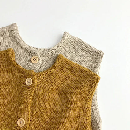 -キッズベスト ニットベスト 前あき シンプルベーシック ベージュ イエロー 2カラー - mamahalo shop - ベスト -  べビー服 - 子供服 - 男の子 - 女の子