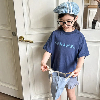 -キッズトップス 半袖プリントTシャツ CARAMEL レターロゴ 2カラー - mamahalo shop - 半袖Tシャツ -  べビー服 - 子供服 - 男の子 - 女の子