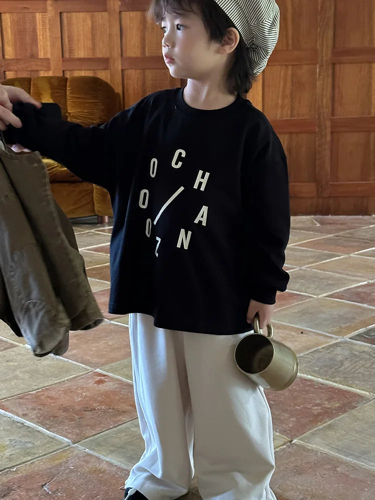 -キッズトップス レターロゴプリント長袖Tシャツ 3カラー - mamahalo shop - 長袖Tシャツ -  べビー服 - 子供服 - 男の子 - 女の子