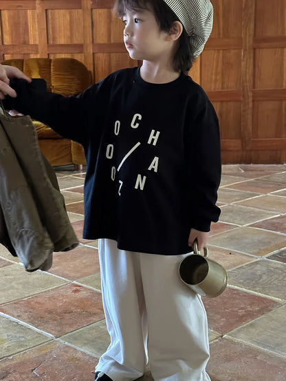 -キッズトップス レターロゴプリント長袖Tシャツ 3カラー - mamahalo shop - 長袖Tシャツ -  べビー服 - 子供服 - 男の子 - 女の子