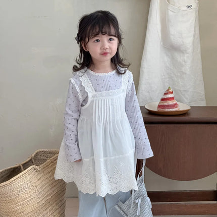 キッズトップス フラワー花柄プリントレース縁取り長袖Tシャツ - mamahalo shop - 長袖Tシャツ -  べビー服 - 子供服 - 男の子 - 女の子