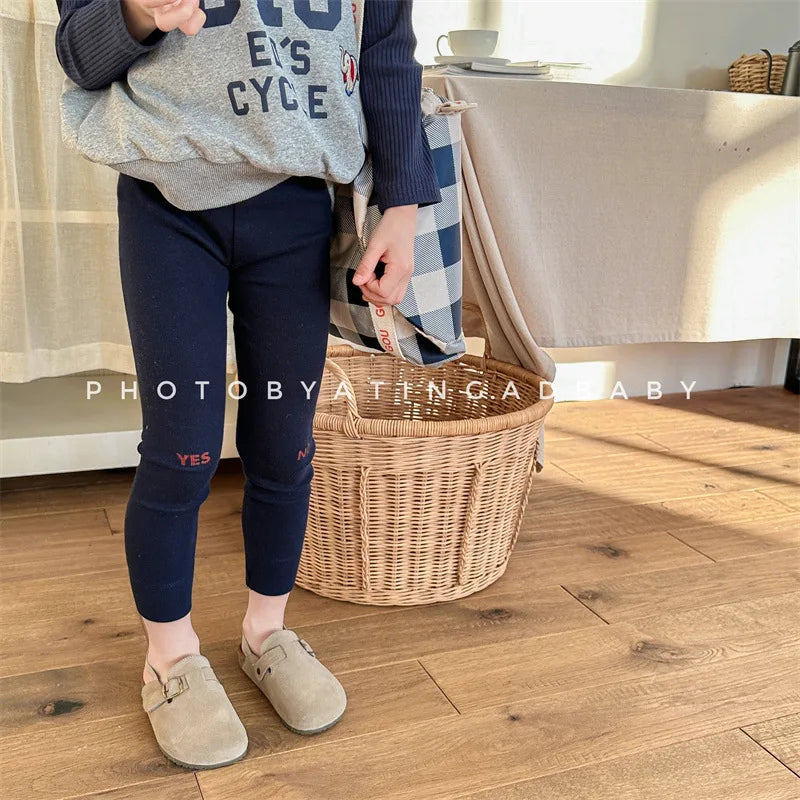 -キッズパンツ YES/NOプリントロゴリブレギンスパンツ 3カラー - mamahalo shop - レギンスパンツ -  べビー服 - 子供服 - 男の子 - 女の子