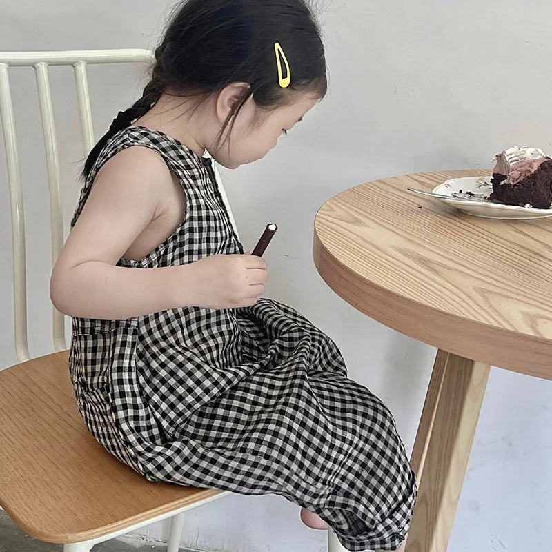 -キッズジャンプスーツ チェック ノースリーブつなぎ オーバーオール【mh0005788】 - mamahalo shop - ノースリーブジャンプスーツ -  べビー服 - 子供服 - 男の子 - 女の子