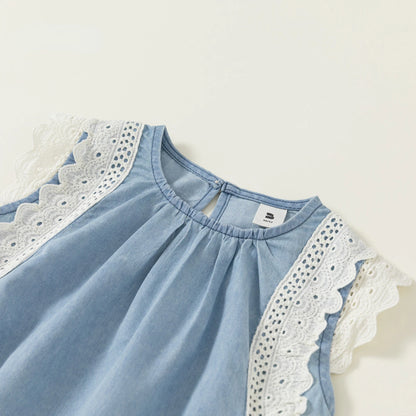 -キッズワンピース デニム レース ノースリーブワンピース【mh0005956】 - mamahalo shop - ノースリーブワンピース -  べビー服 - 子供服 - 男の子 - 女の子