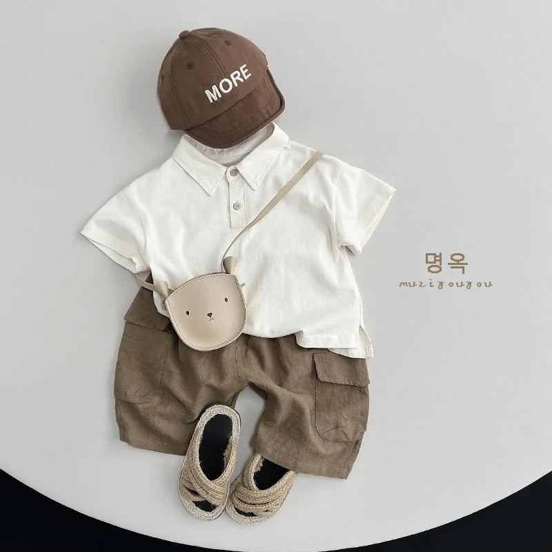 -キッズパンツ コットンリネン カーゴハーフパンツ 3カラー - mamahalo shop - ハーフパンツ・ショートパンツ -  べビー服 - 子供服 - 男の子 - 女の子