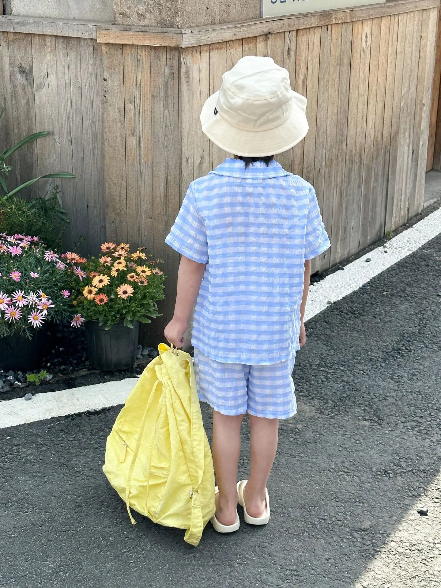 -キッズセットアップ 2点セット/ワンピース ボーイズ半袖サファリシャツ+ショートパンツ/ガールズ半袖パフスリーブワンピース チェック リンクコーデ 兄弟姉妹 お揃いコーデ【mh0004980】 - mamahalo shop - 半袖セットアップ -  べビー服 - 子供服 - 男の子 - 女の子