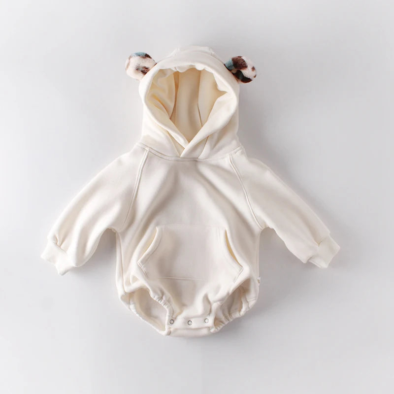 -ベビーロンパース レオパードファー耳付きフーディボディスーツ 2カラー【mh0006993】 - mamahalo shop - 長袖ロンパース -  べビー服 - 子供服 - 男の子 - 女の子