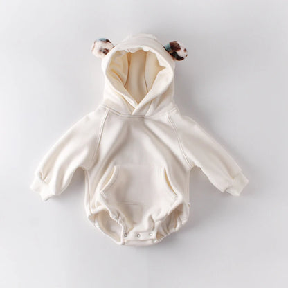 -ベビーロンパース レオパードファー耳付きフーディボディスーツ 2カラー【mh0006993】 - mamahalo shop - 長袖ロンパース -  べビー服 - 子供服 - 男の子 - 女の子