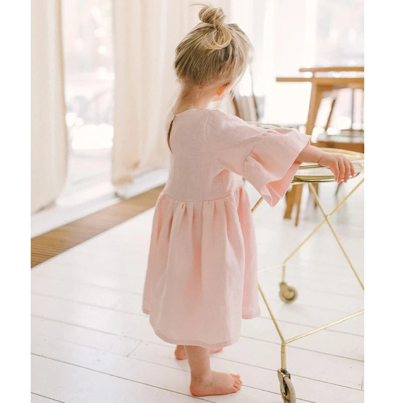 -キッズワンピース フレアスリーブ サマードレスワンピース ピンク【mh0006285】 - mamahalo shop - 半袖ワンピース -  べビー服 - 子供服 - 男の子 - 女の子