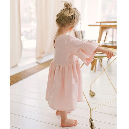 -キッズワンピース フレアスリーブ サマードレスワンピース ピンク【mh0006285】 - mamahalo shop - 半袖ワンピース -  べビー服 - 子供服 - 男の子 - 女の子