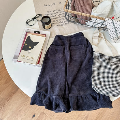 -キッズ コーデュロイ フリル フレア ルーズ ロングパンツ ガールズ - mamahalo shop - ロングパンツ・スウェットパンツ -  べビー服 - 子供服 - 男の子 - 女の子