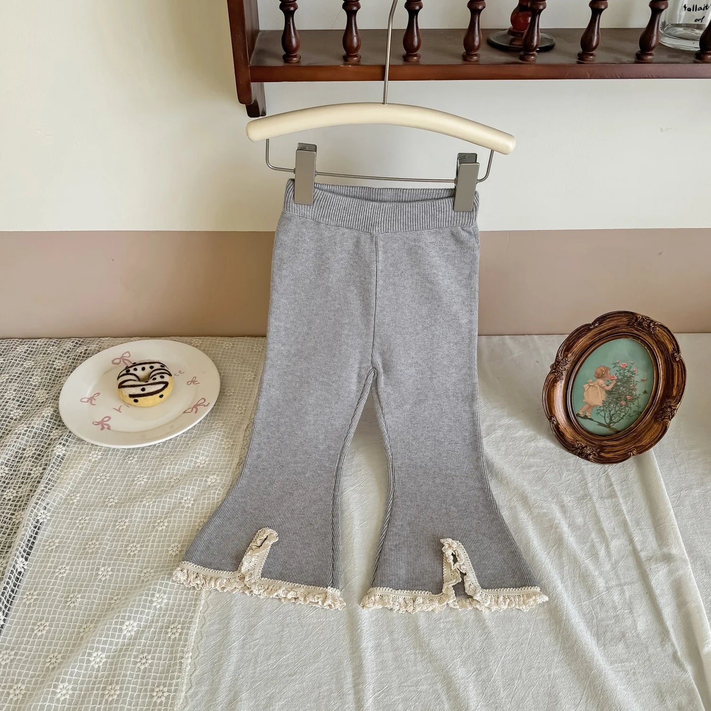 -キッズパンツ レースフリルフロントスリットフレアレギンスパンツ 3カラー - mamahalo shop - レギンスパンツ -  べビー服 - 子供服 - 男の子 - 女の子