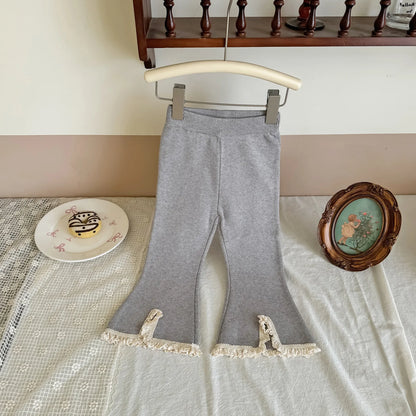 -キッズパンツ レースフリルフロントスリットフレアレギンスパンツ 3カラー - mamahalo shop - レギンスパンツ -  べビー服 - 子供服 - 男の子 - 女の子