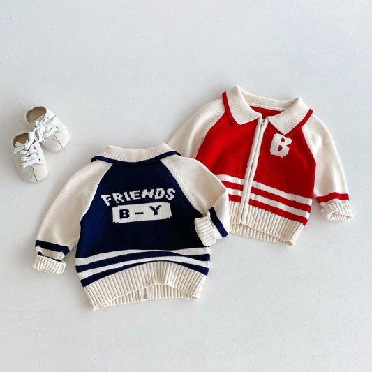 -キッズジャケット ニットジップアップカーディガン 襟付きスクールジャケット 2カラー【mh0006654】 - mamahalo shop - カーディガン・パーカー -  べビー服 - 子供服 - 男の子 - 女の子