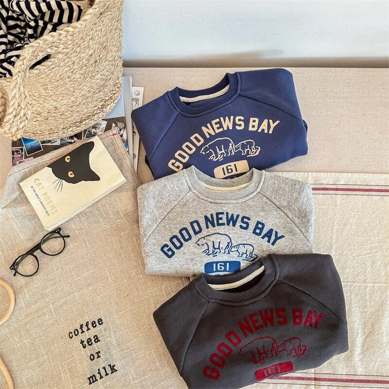 -キッズスウェットシャツ トレーナー カレッジトレーナー しろくまプリント グレー ブルー 3カラー ボーイズ 男の子 子供服 - mamahalo shop - トレーナー・フーディ -  べビー服 - 子供服 - 男の子 - 女の子