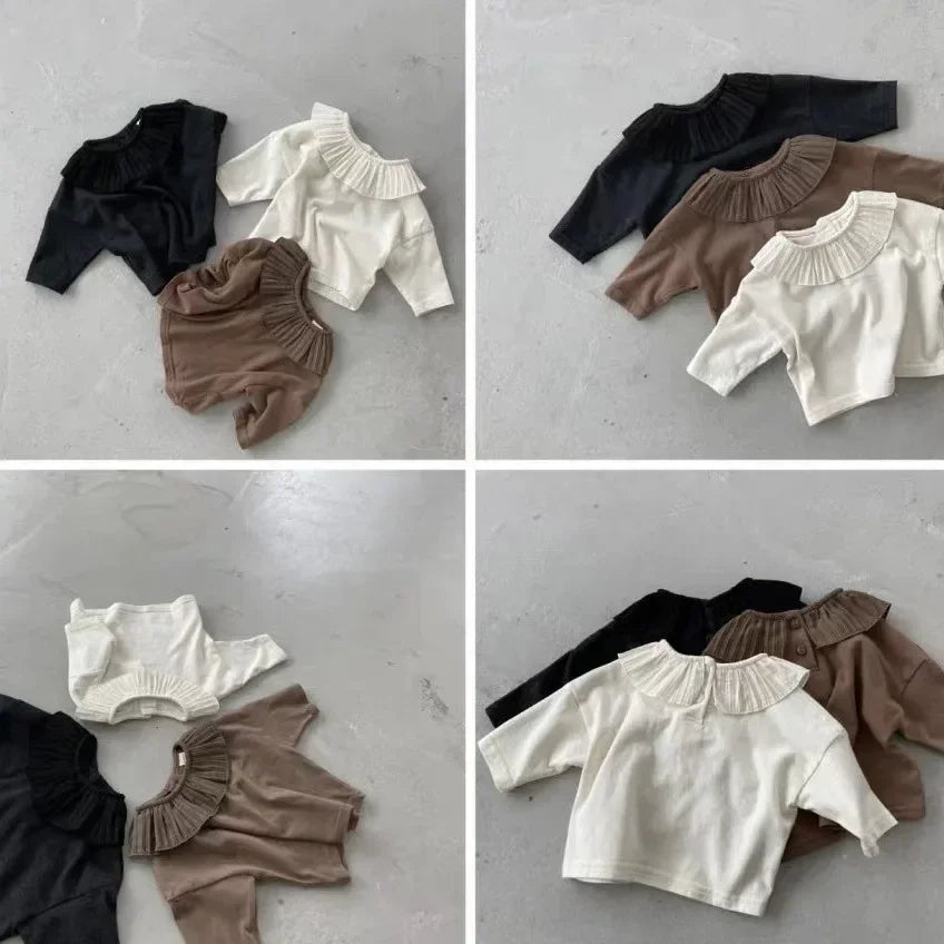 -ベビートップス フリルサークル襟長袖Tシャツ 3カラー - mamahalo shop - 長袖Tシャツ -  べビー服 - 子供服 - 男の子 - 女の子