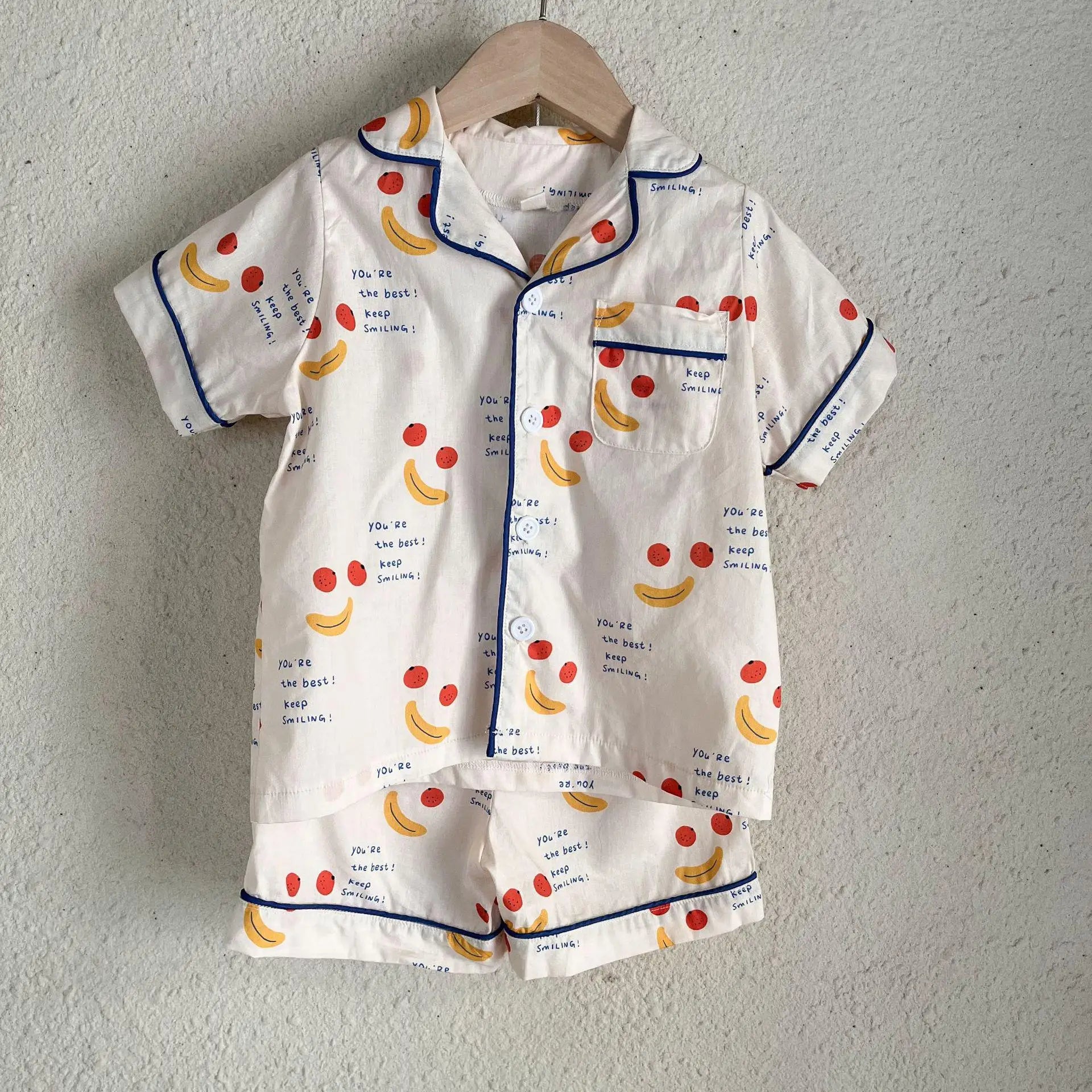 -キッズパジャマセット 半袖シャツ+ハーフパンツ ベアくま/フルーツプリント 2カラー - mamahalo shop - 半袖パジャマ -  べビー服 - 子供服 - 男の子 - 女の子