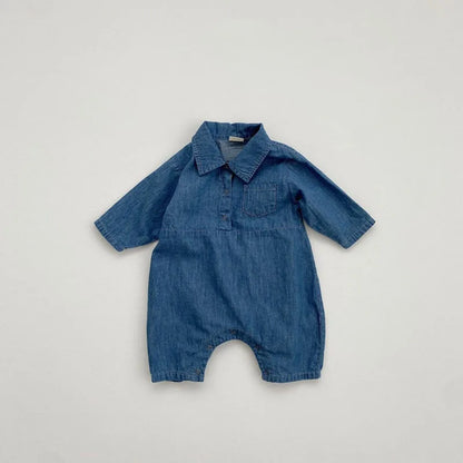 -ベビージャンプスーツ デニム 長袖シャツロンパース つなぎ【mh0005156】 - mamahalo shop - 長袖ジャンプスーツ -  べビー服 - 子供服 - 男の子 - 女の子