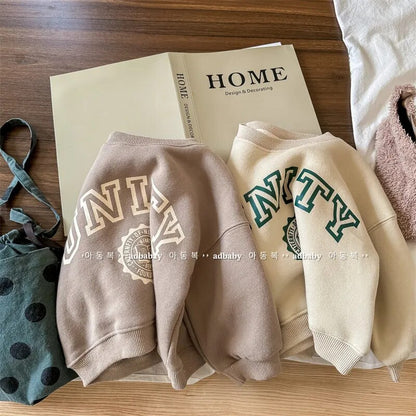 -キッズ レターロゴ カレッジ 裏起毛 スウェット トレーナー - mamahalo shop - トレーナー・フーディ -  べビー服 - 子供服 - 男の子 - 女の子